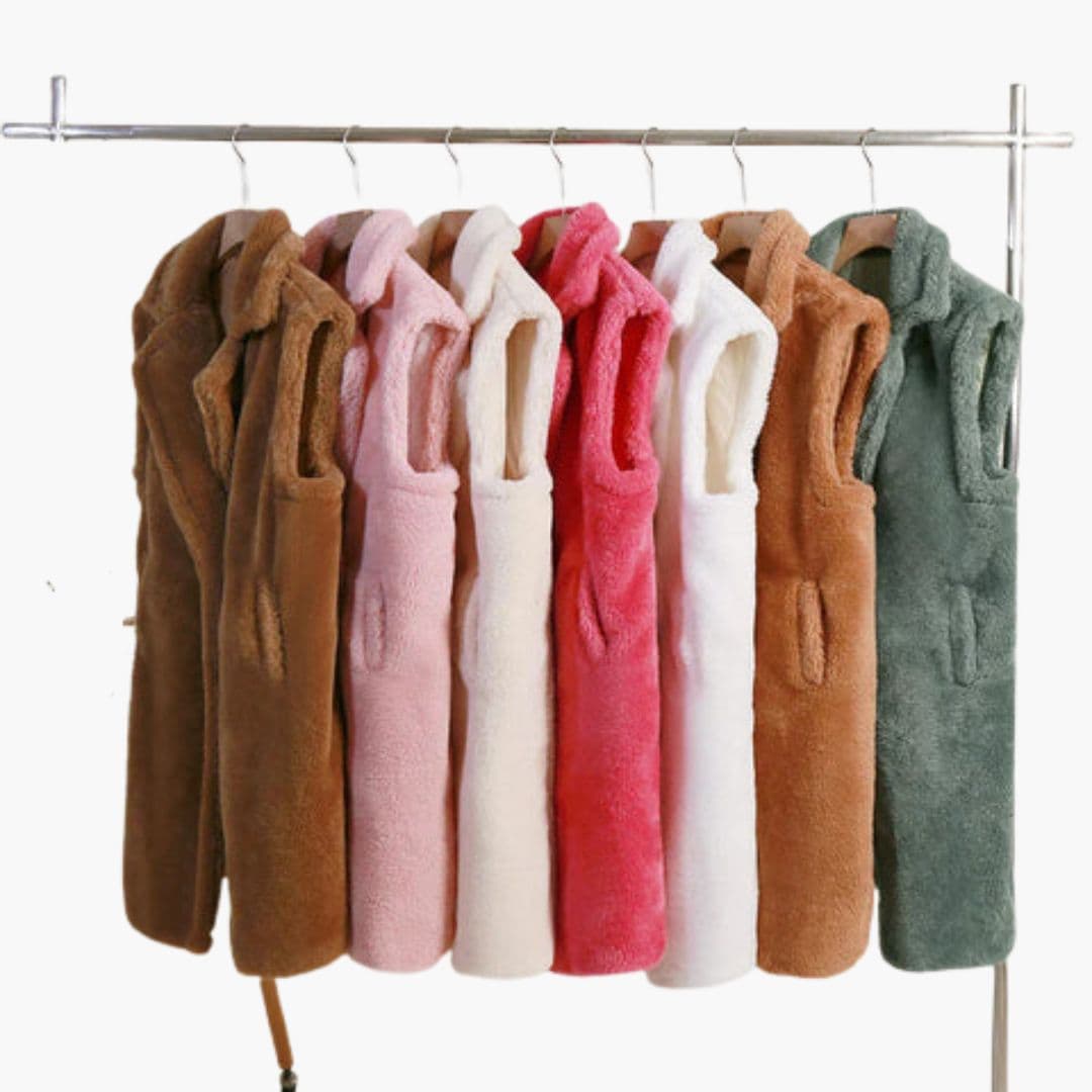 Manteau long sans manches femme avec col à revers