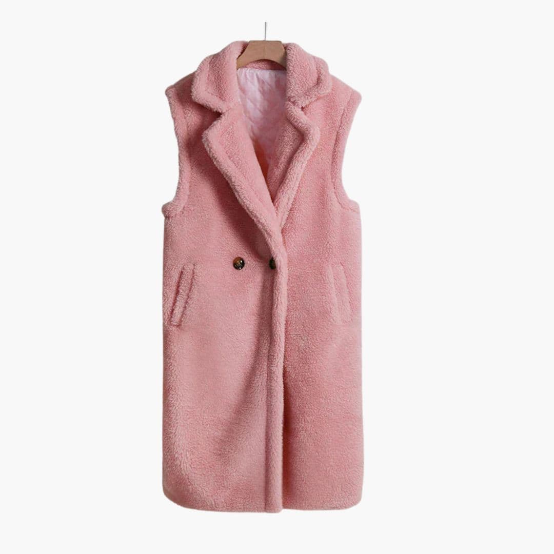 Manteau long sans manches femme avec col à revers