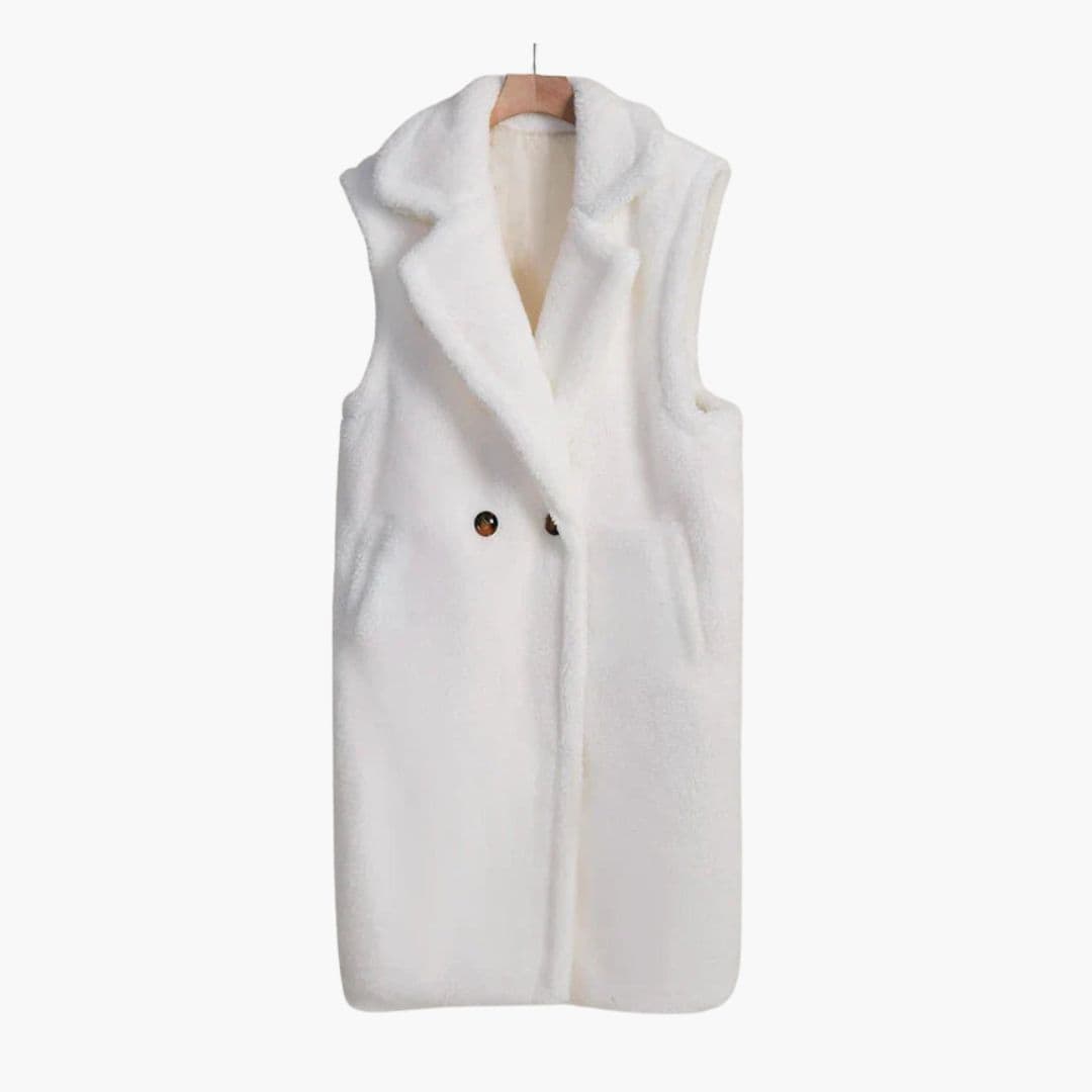 Manteau long sans manches femme avec col à revers