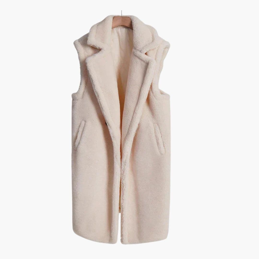 Manteau long sans manches femme avec col à revers