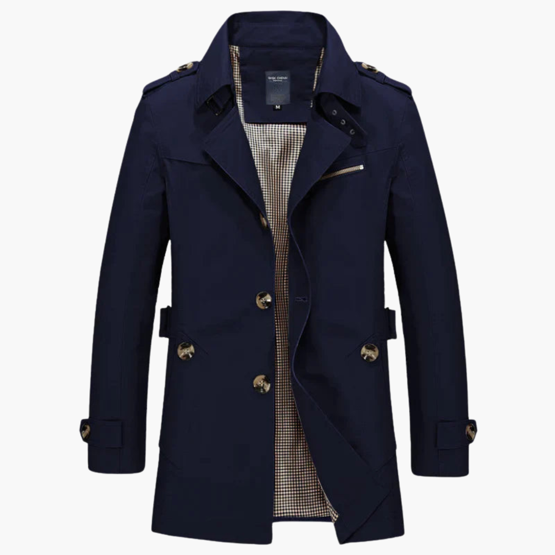 Manteau trench pour homme avec col à revers et fermeture à boutons