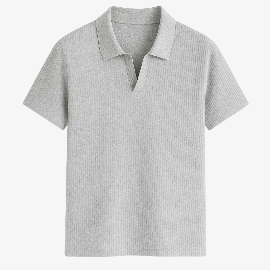 Polo pour homme en tricot côtelé, manches courtes, col ouvert