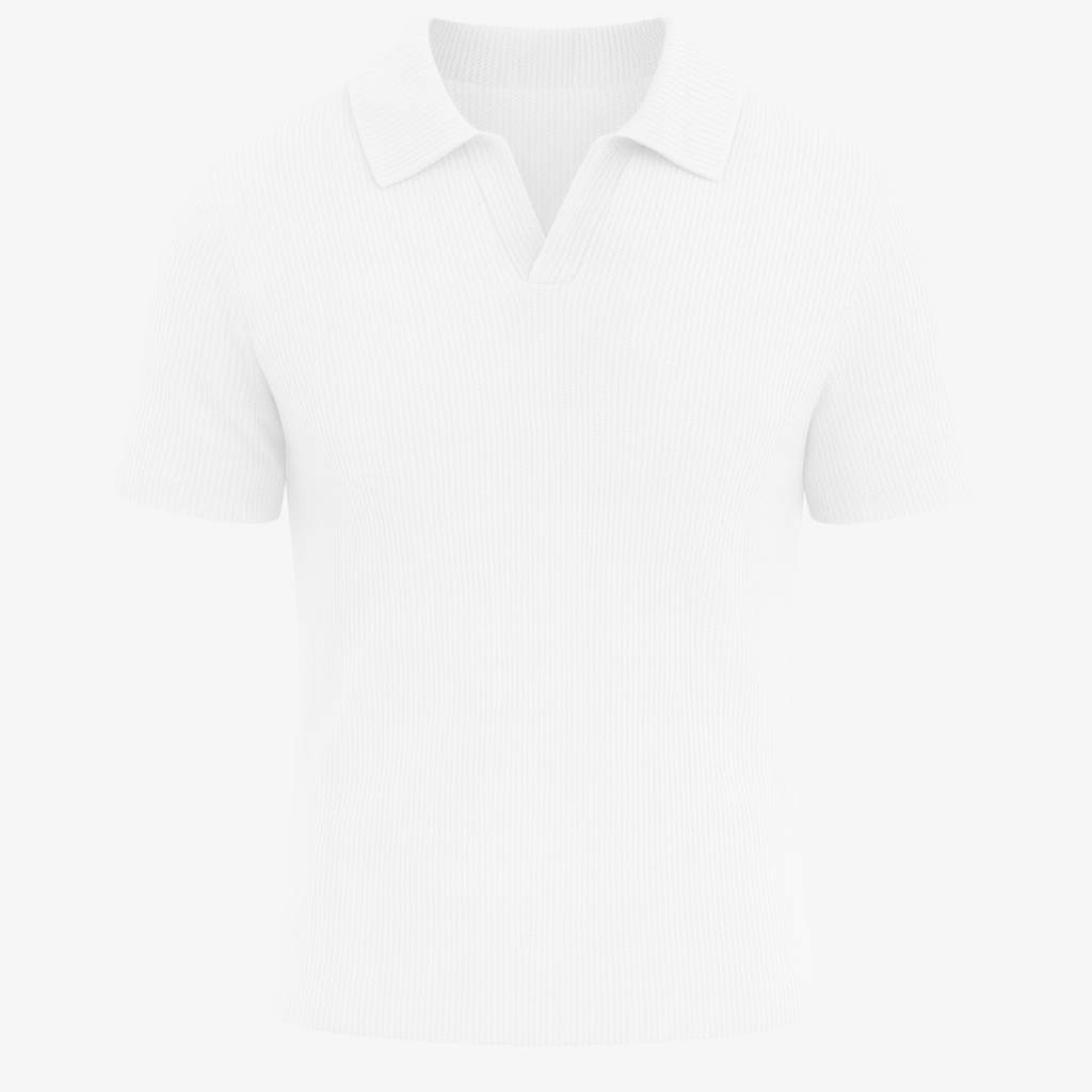 Polo pour homme en tricot côtelé, manches courtes, col ouvert