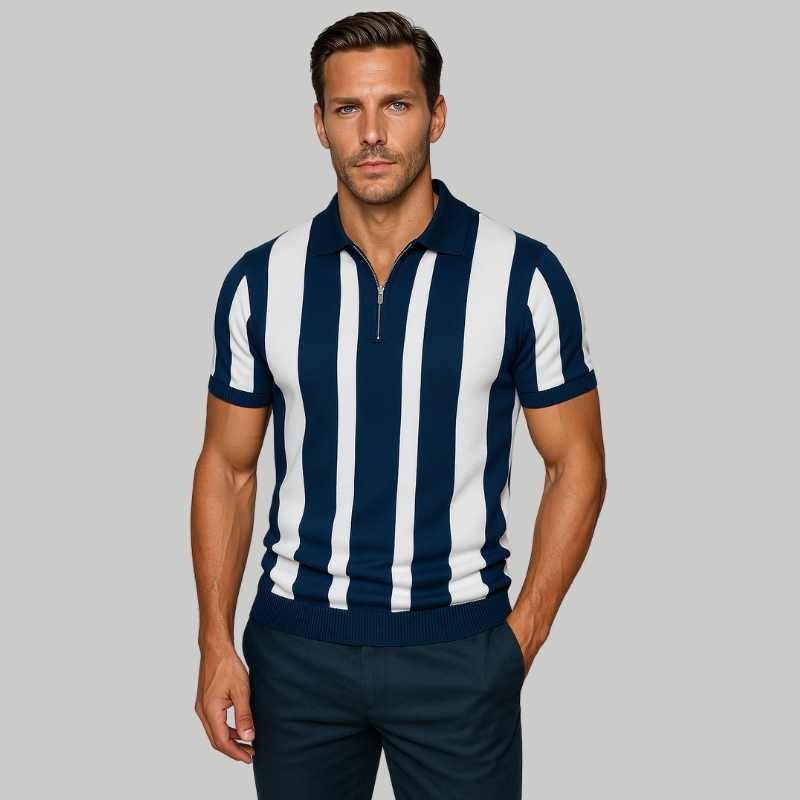 Polo homme manches courtes | Col classique, rayures verticales | Respirant pour l été, style casual