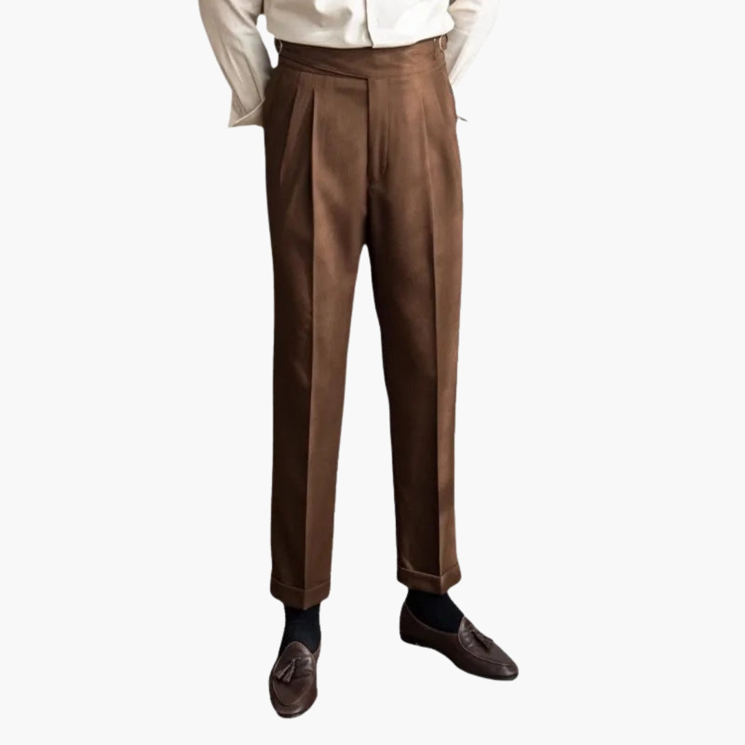 Pantalon Costume Homme Taille Haute avec Plis Devant