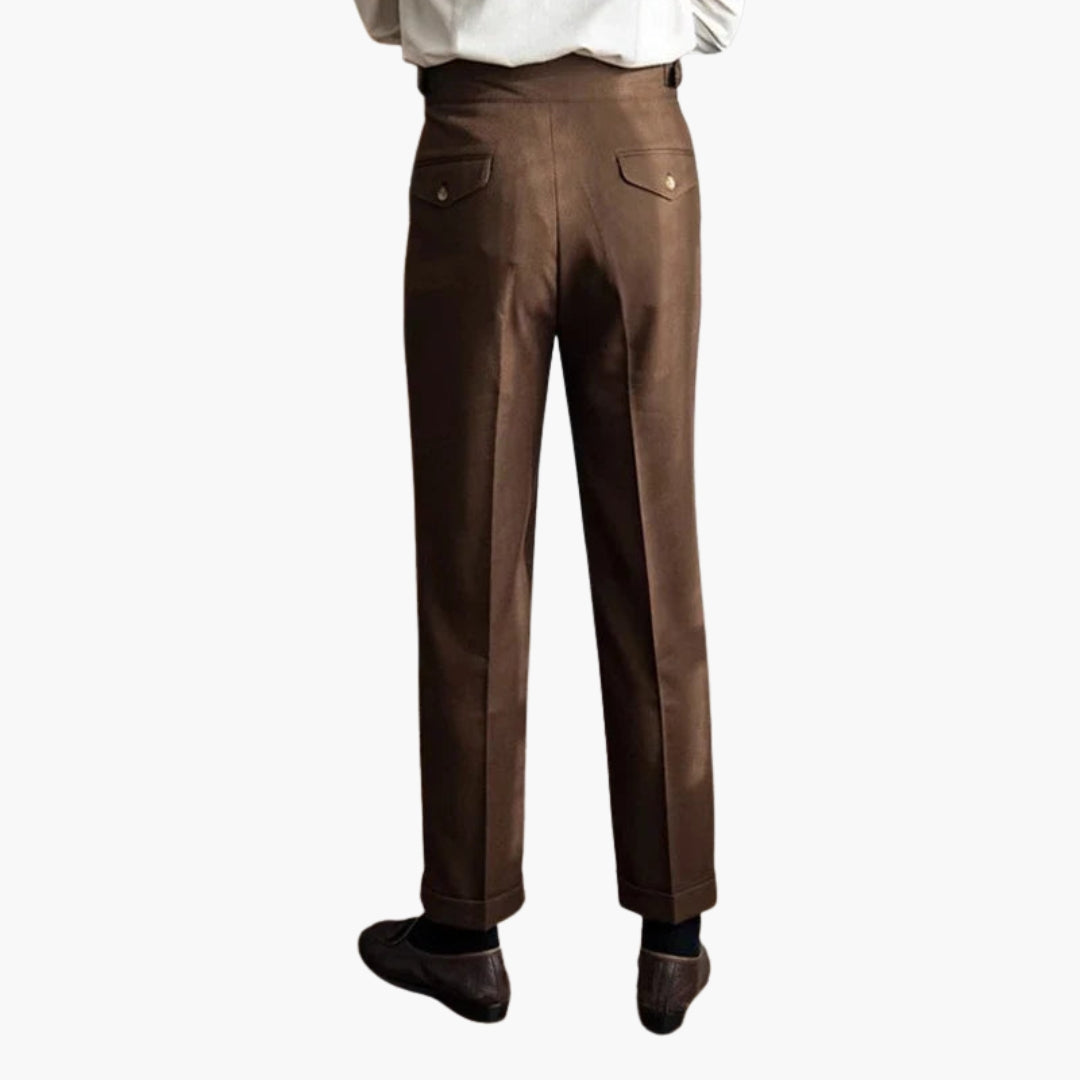 Pantalon Costume Homme Taille Haute avec Plis Devant
