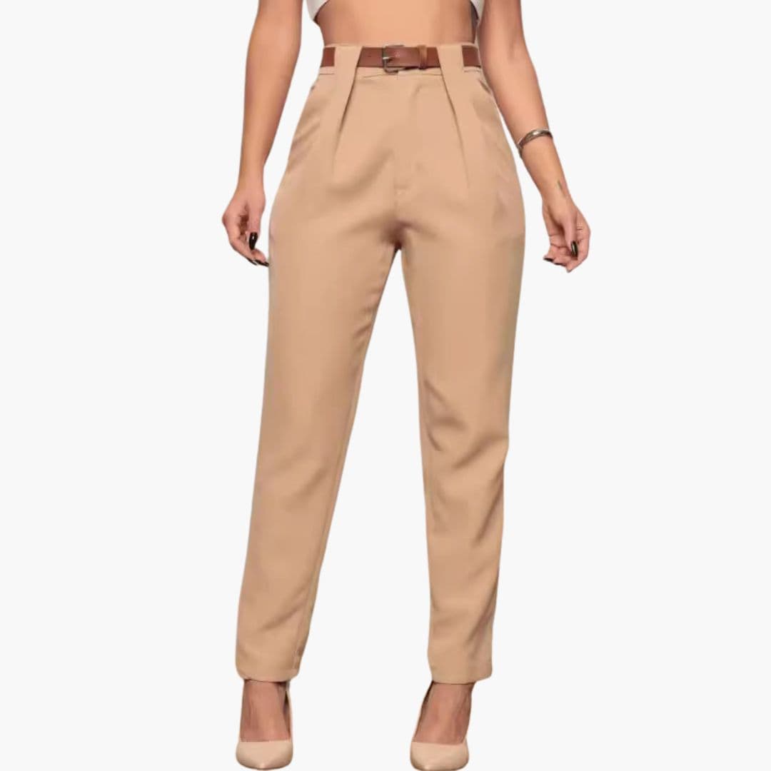 Pantalon Femme Taille Haute avec Plis sur le Devant