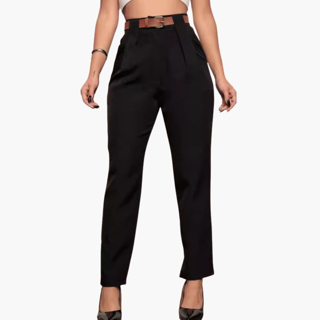 Pantalon Femme Taille Haute avec Plis sur le Devant