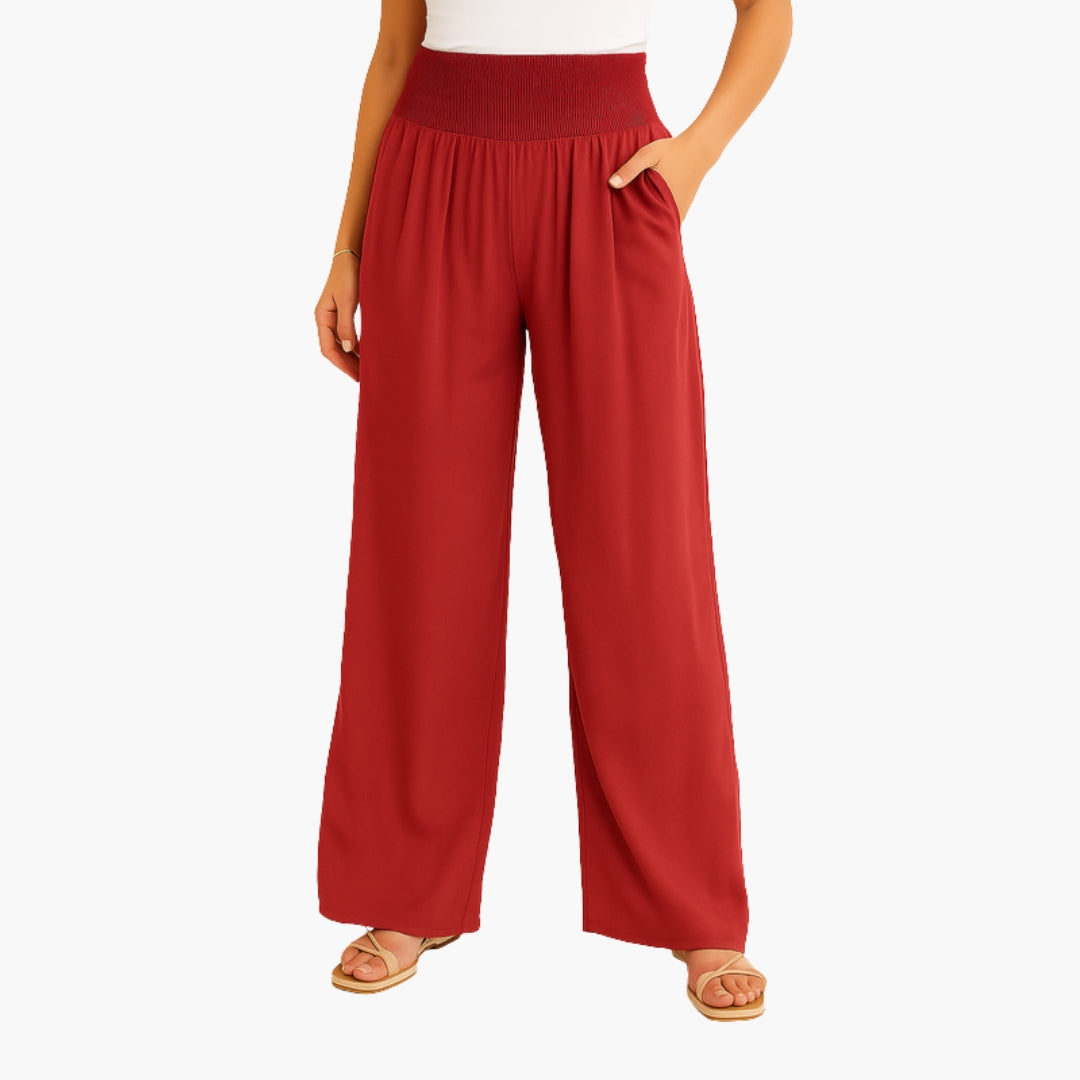 Pantaloni Donna con Fascia Elastica e Gambe Larghe