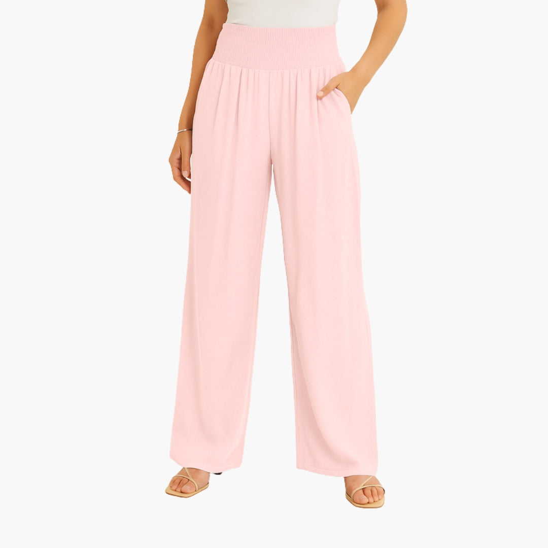 Pantaloni Donna con Fascia Elastica e Gambe Larghe