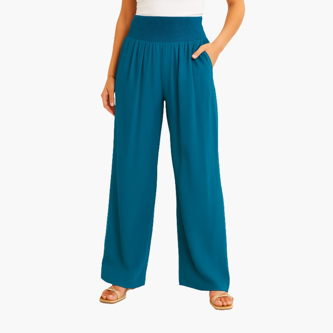 Pantaloni Donna con Fascia Elastica e Gambe Larghe