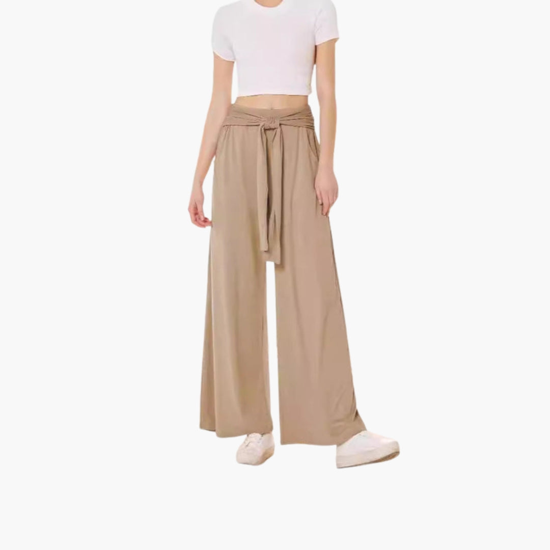 Pantaloni Donna con Cintura in Vita e Gambe Larghe