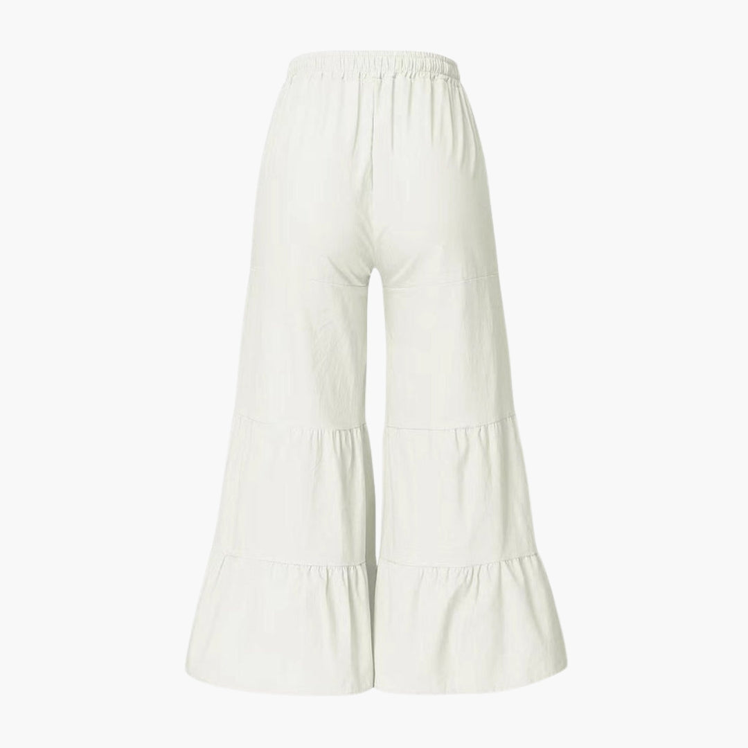 Pantaloni Donna a Gamba Larga con Vita Elastica