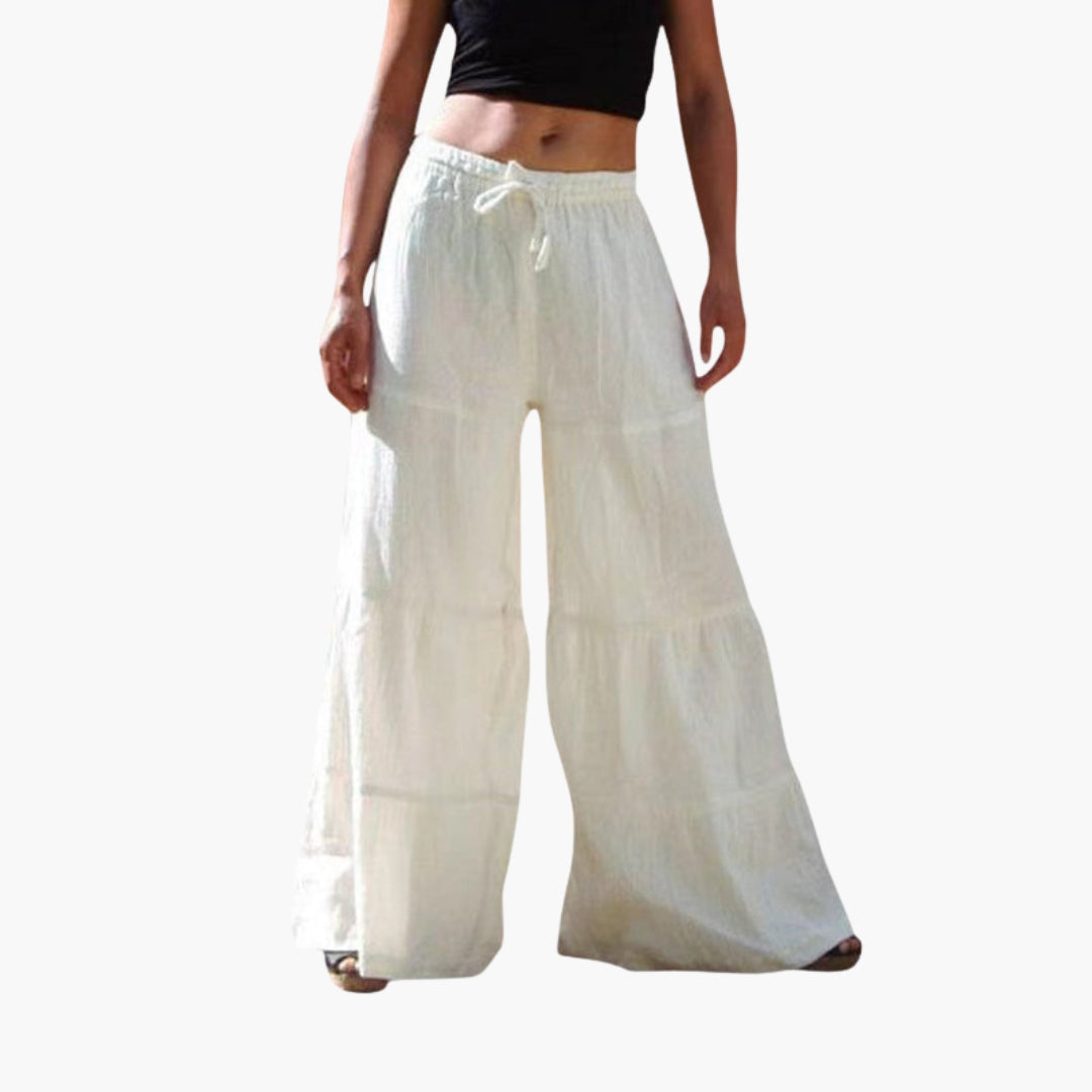 Pantaloni Donna a Gamba Larga con Vita Elastica