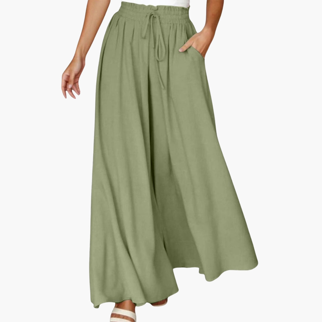 Pantaloni Donna a Gamba Larga con Vita a Coulisse
