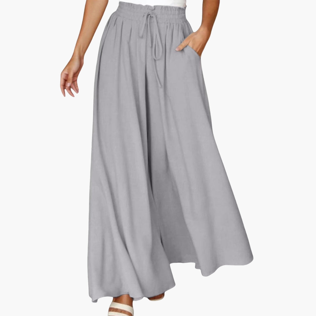 Pantaloni Donna a Gamba Larga con Vita a Coulisse