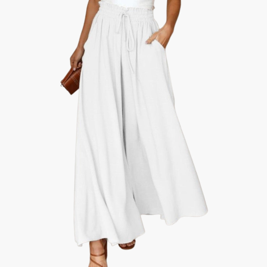 Pantaloni Donna a Gamba Larga con Vita a Coulisse