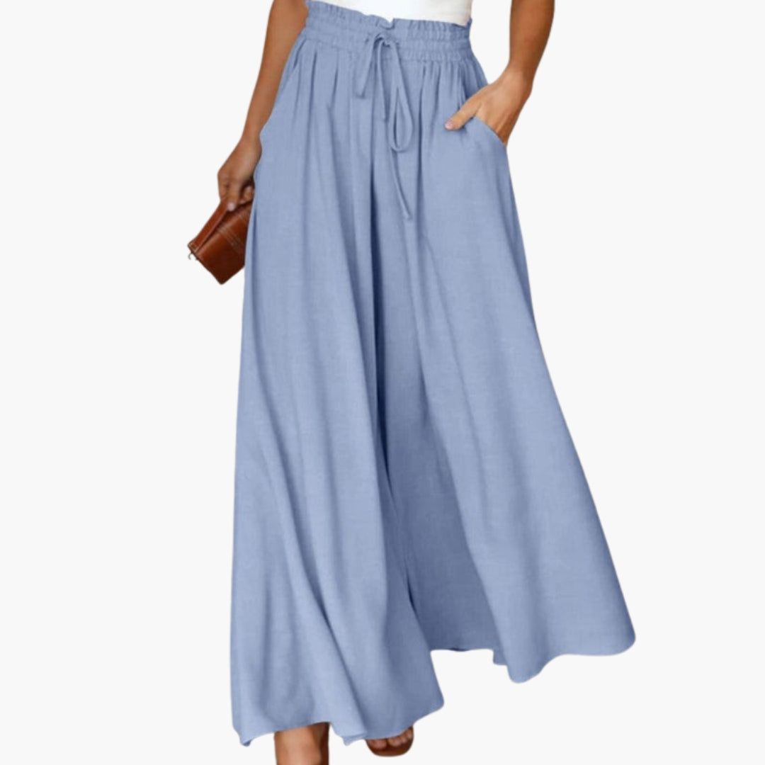 Pantaloni Donna a Gamba Larga con Vita a Coulisse