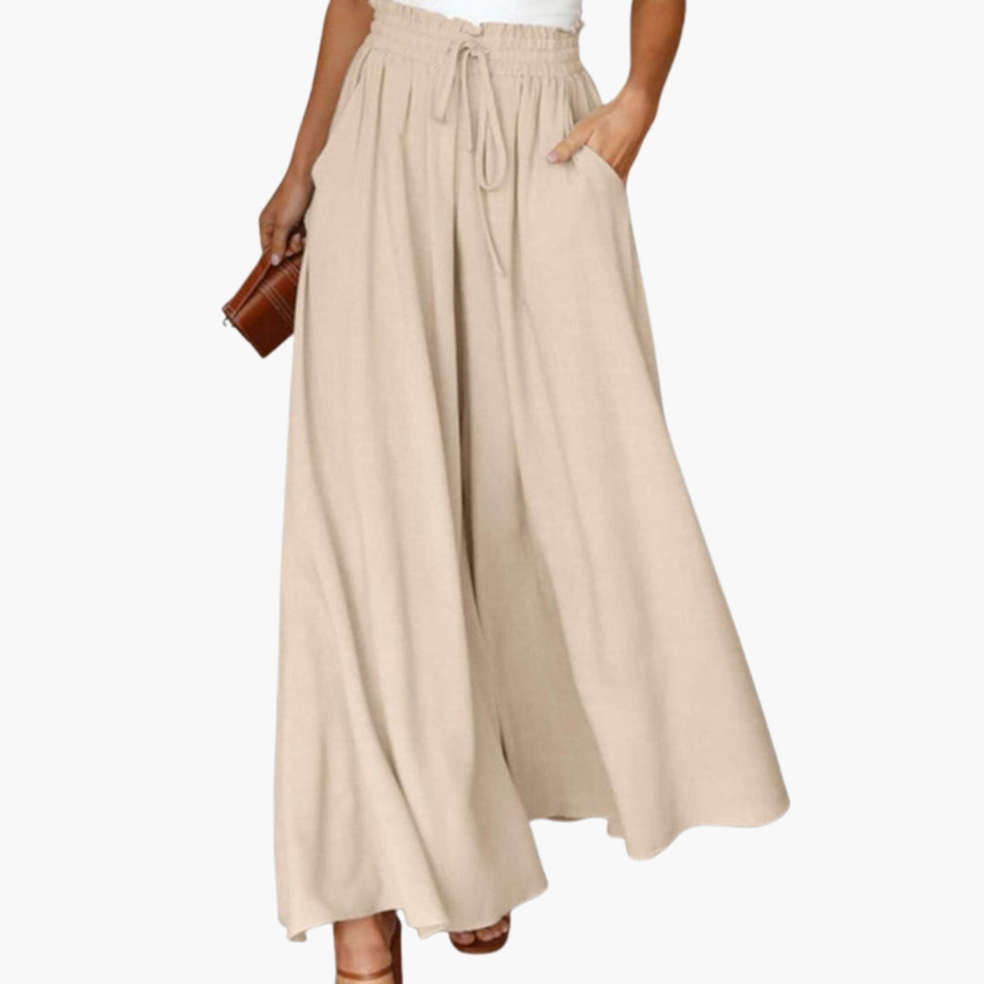 Pantaloni Donna a Gamba Larga con Vita a Coulisse
