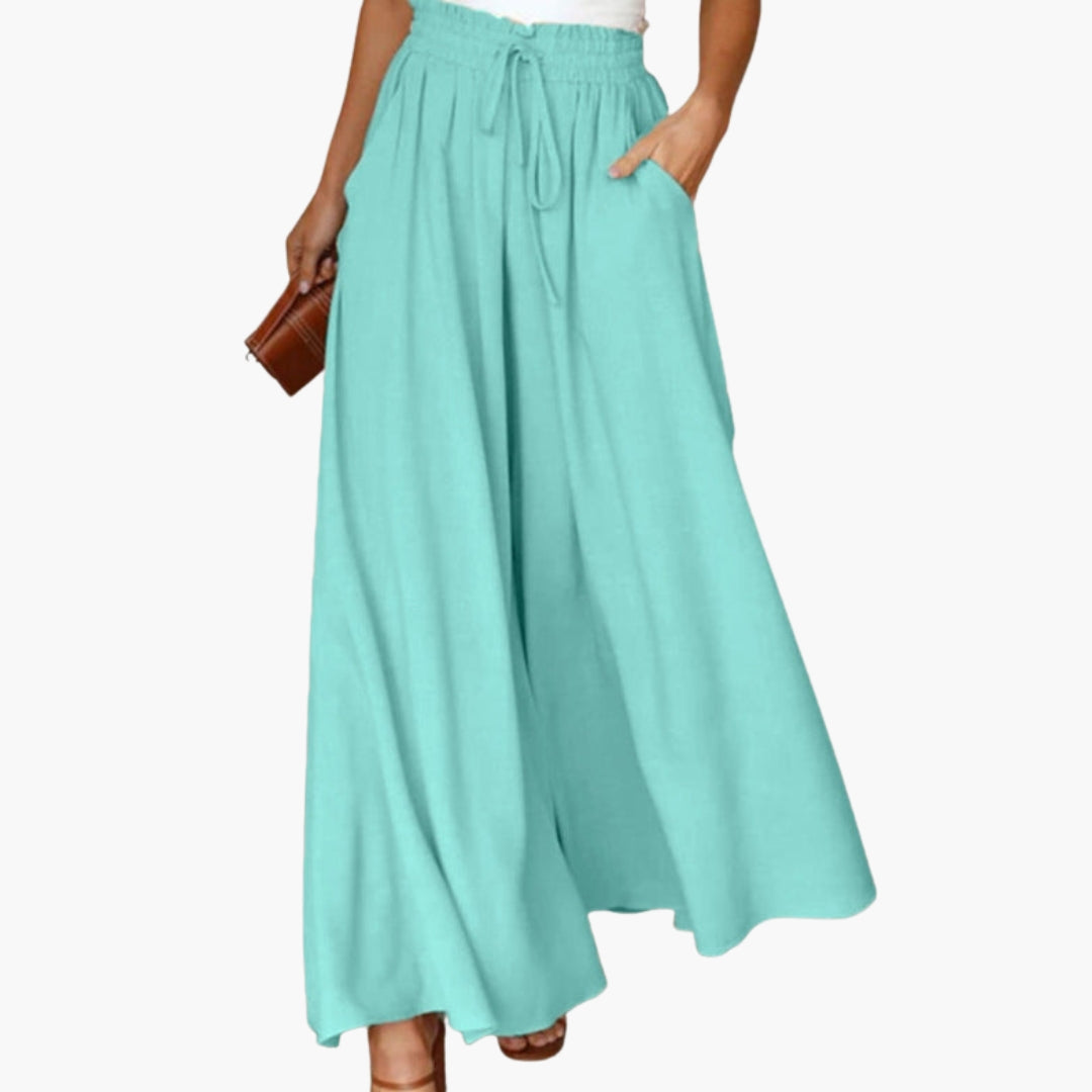 Pantaloni Donna a Gamba Larga con Vita a Coulisse