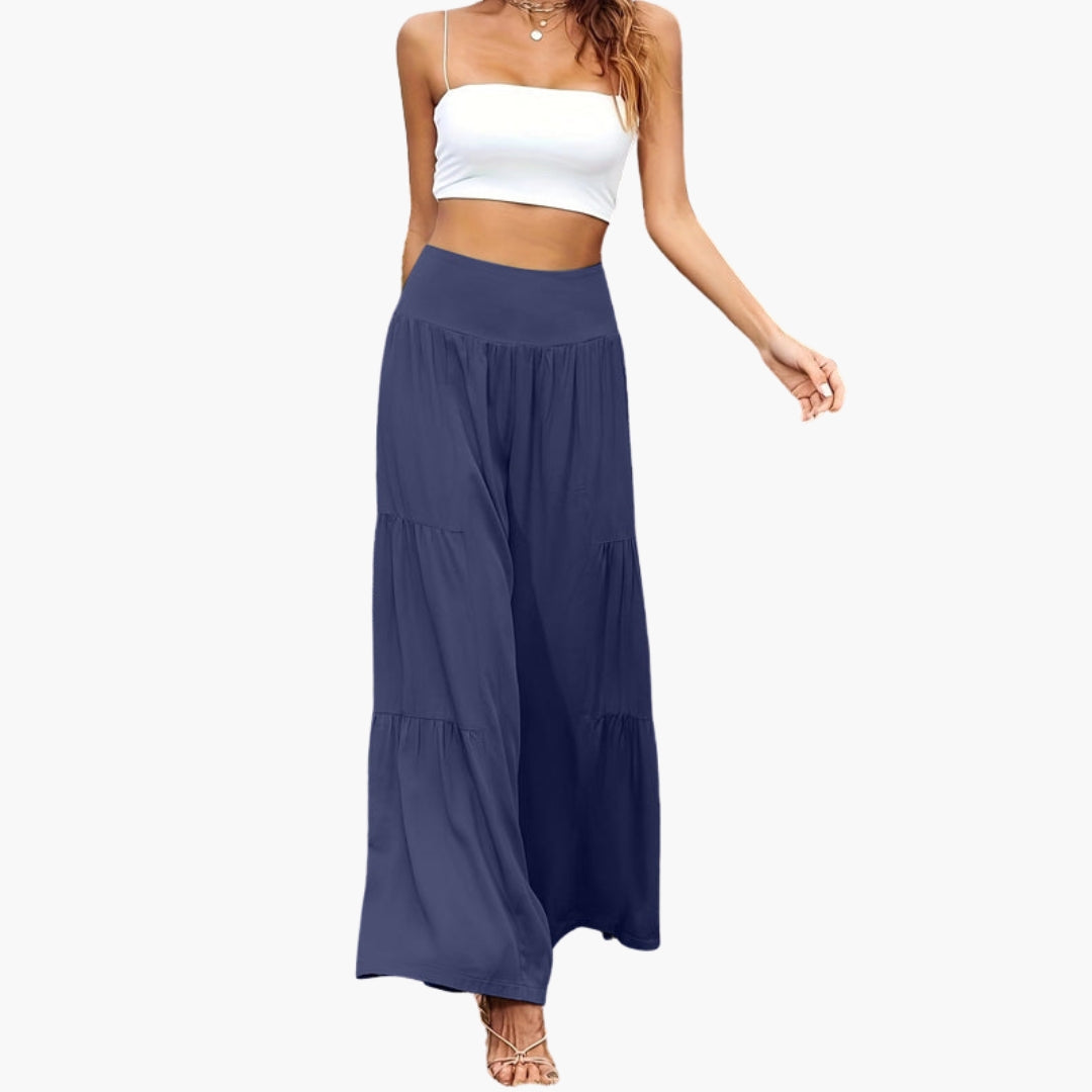 Damesbroek met hoge taille en luchtige plooien