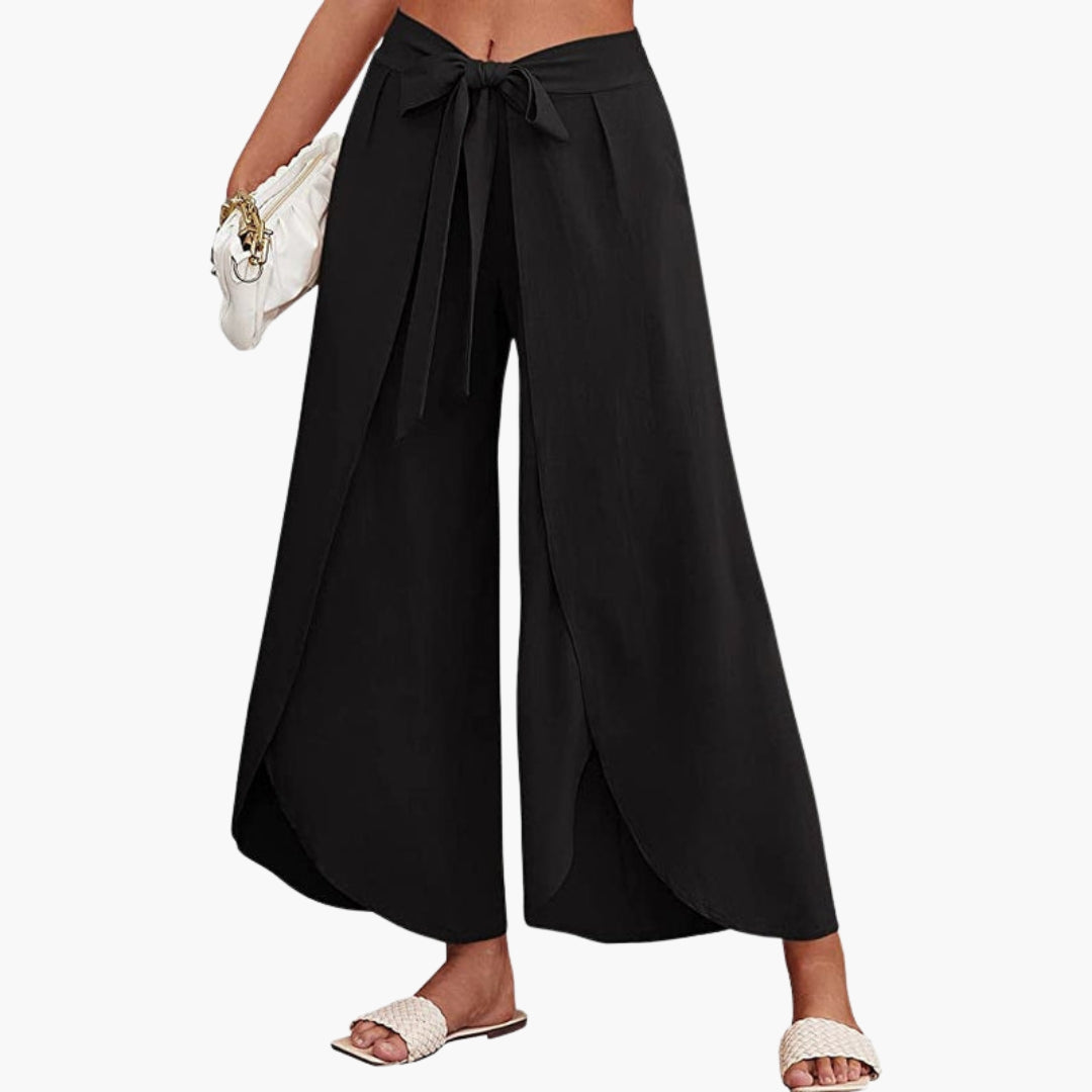 Women's Trousers with Tie Belt and Plain Surface