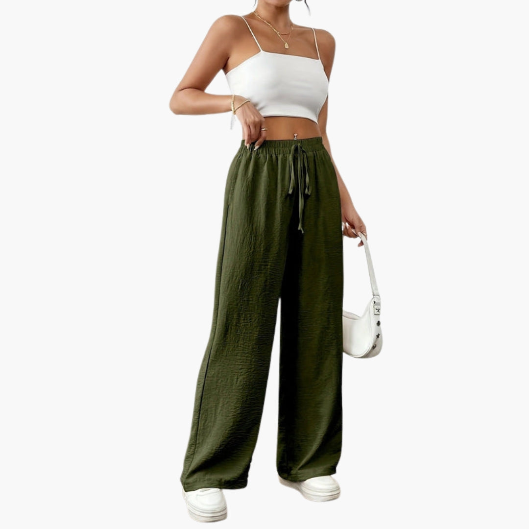 Women's Trousers with Side Pockets and Drawstring