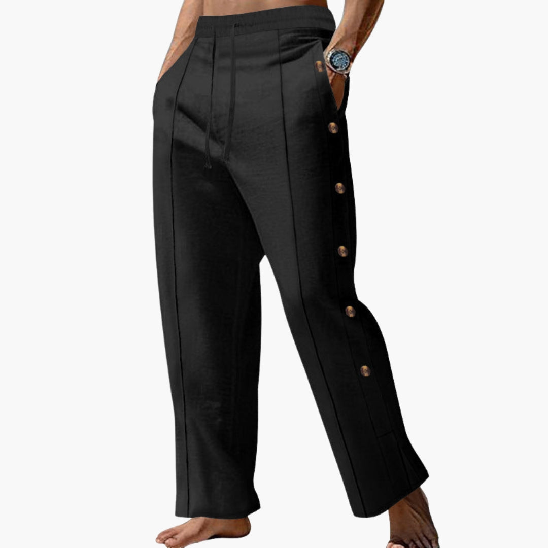 Men's Trousers with Side Buttons and Straight Legs