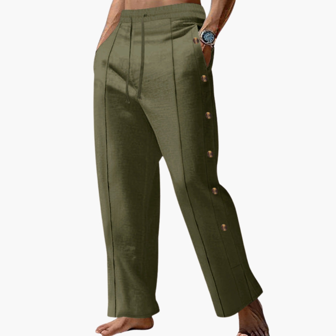 Men's Trousers with Side Buttons and Straight Legs