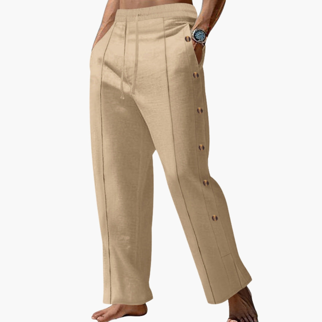 Men's Trousers with Side Buttons and Straight Legs