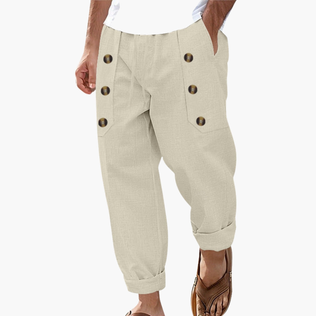 Pantaloni da uomo con bottoni laterali e vita elastica