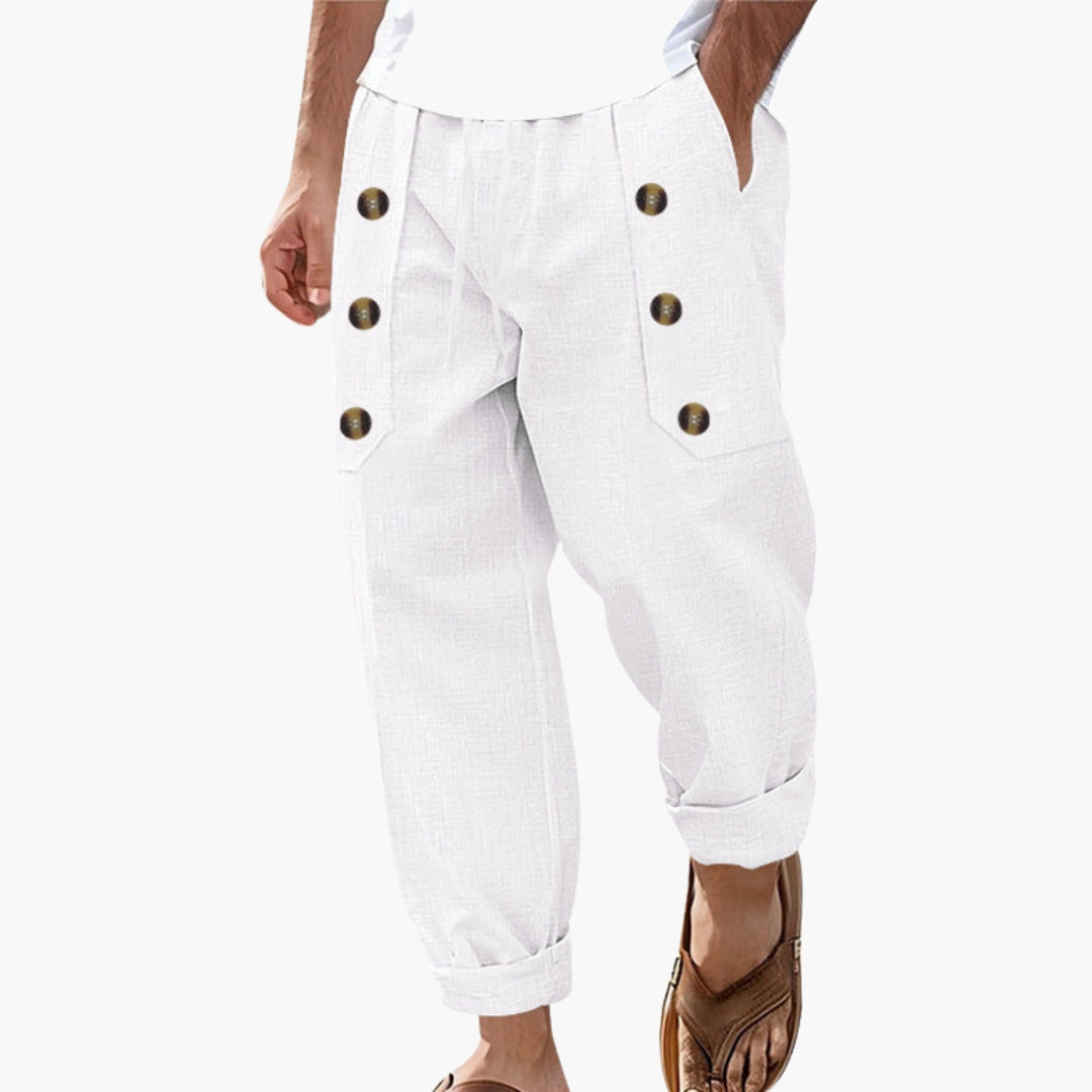 Pantaloni da uomo con bottoni laterali e vita elastica