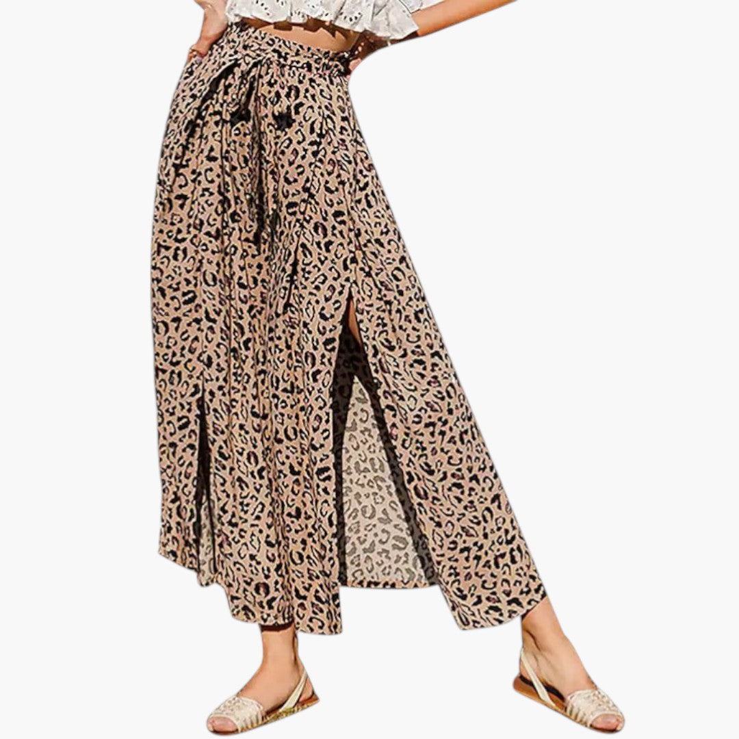 Women's Palazzo Pants with Elastic Waist and Floral Pattern