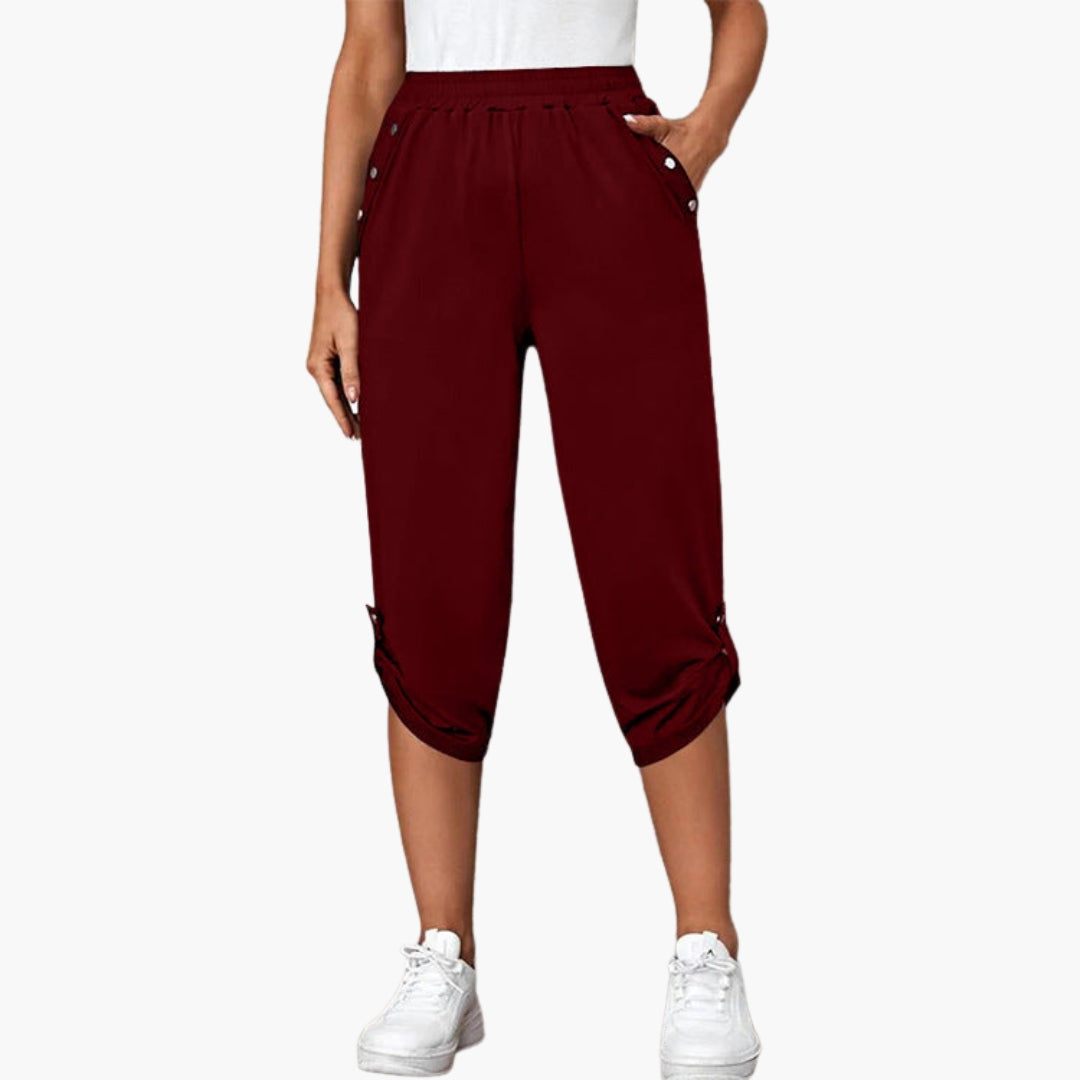 Pantaloni capri in jersey da donna con bottoni e tasche