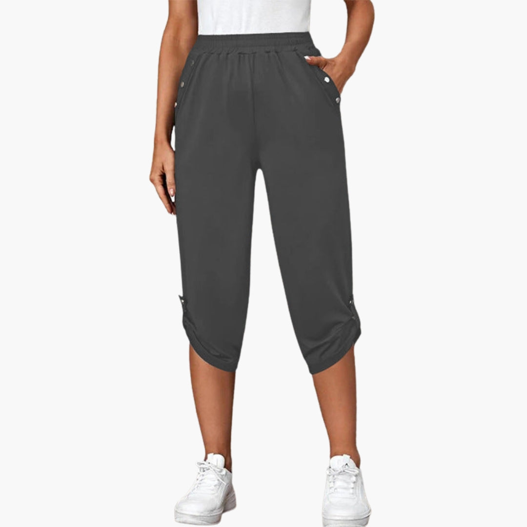 Pantaloni capri in jersey da donna con bottoni e tasche