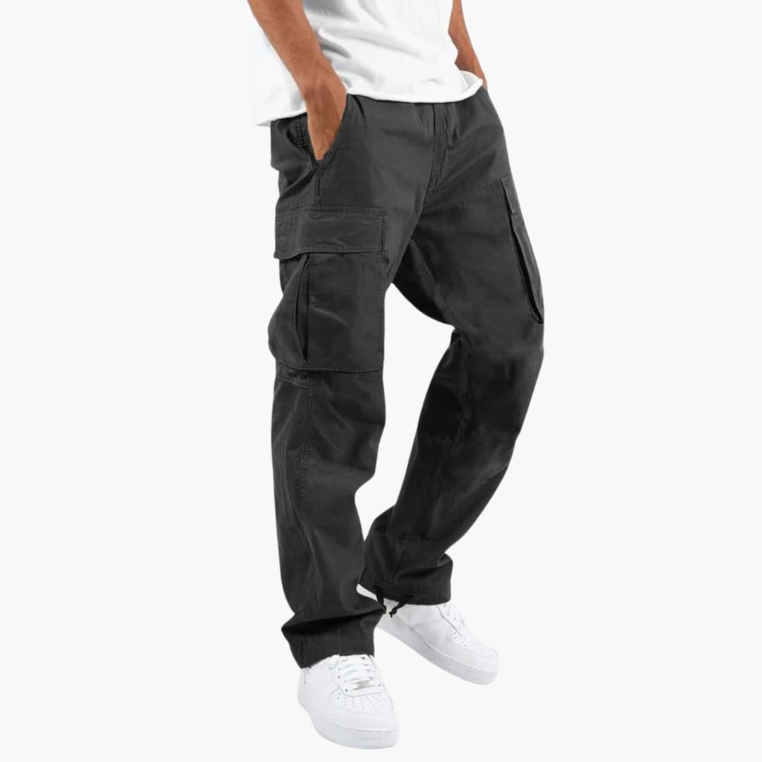 Pantalon cargo homme coupe décontractée avec multiples poches utilitaires