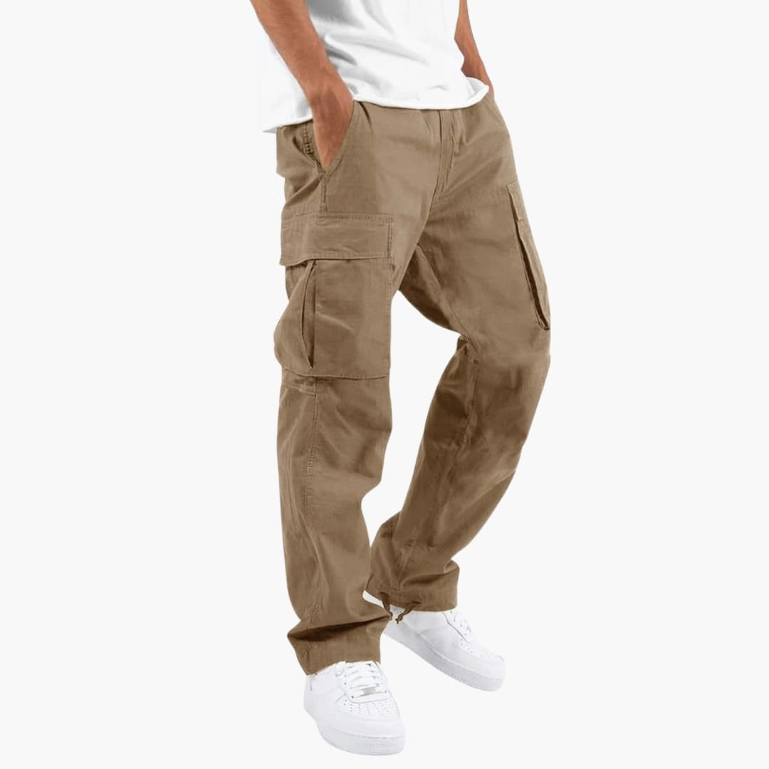Pantalon cargo homme coupe décontractée avec multiples poches utilitaires