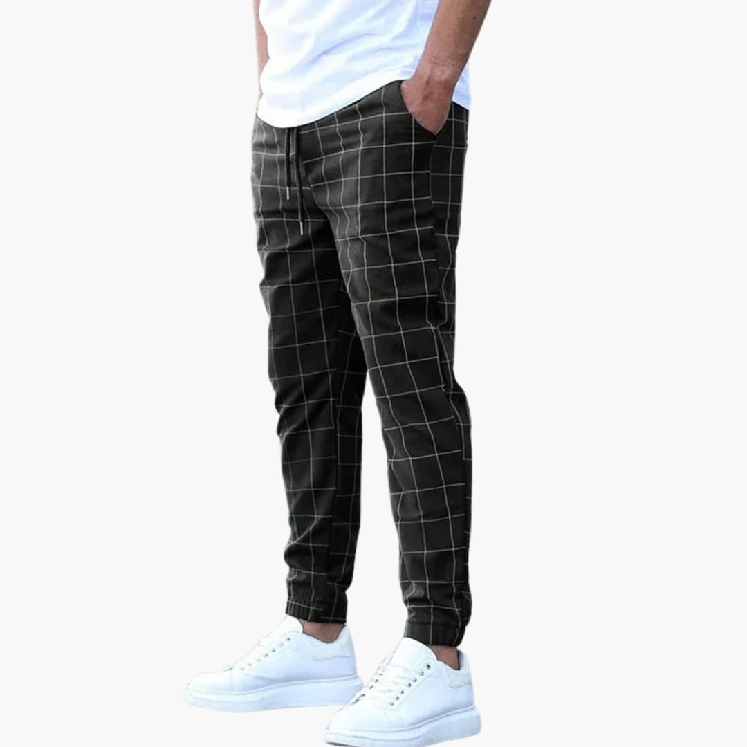 Pantalon de jogging homme à carreaux avec taille élastique et poches latérales