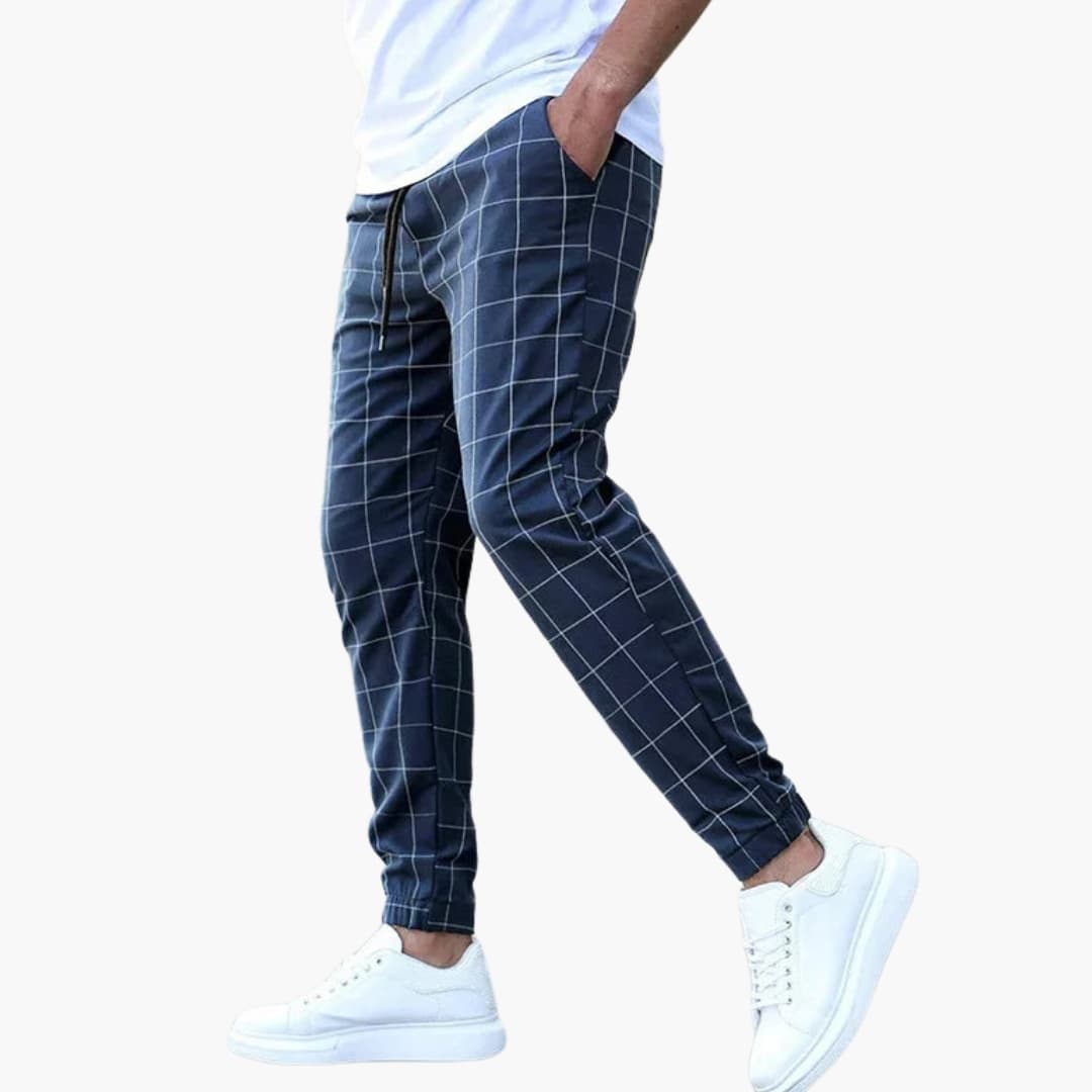 Pantalon de jogging homme à carreaux avec taille élastique et poches latérales
