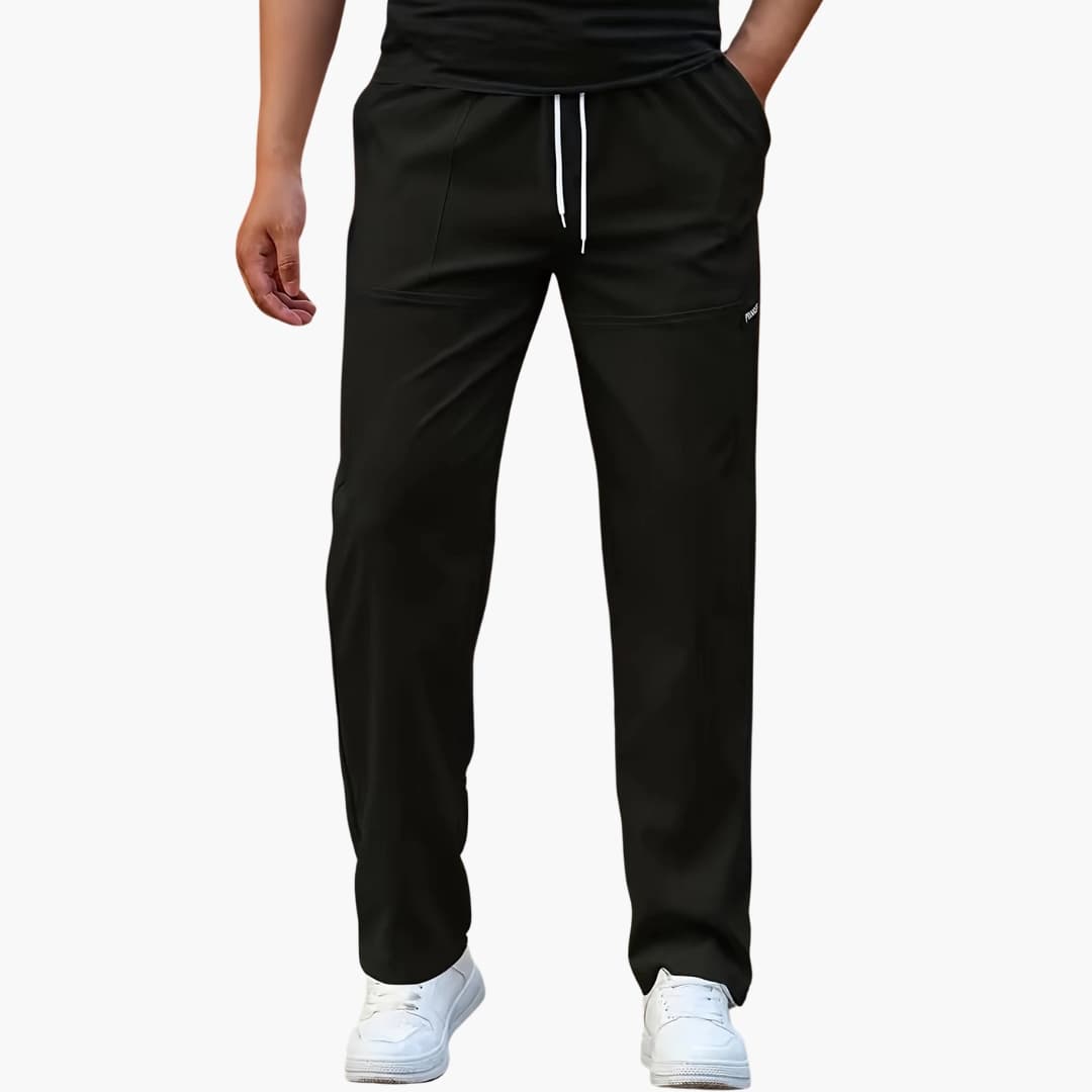 Pantalon droit décontracté pour homme avec taille à cordon et poches latérales