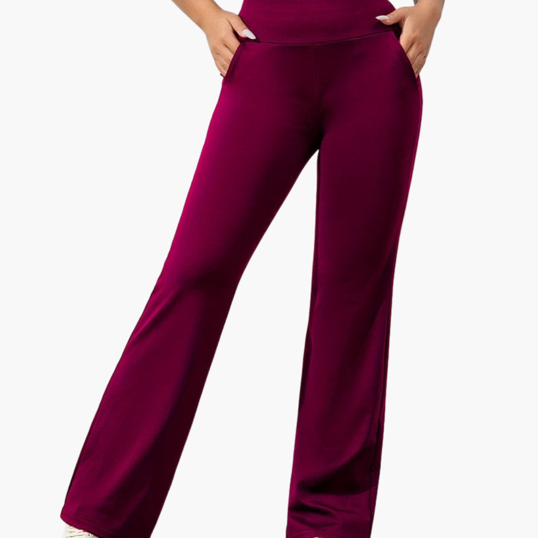 Pantaloni svasati da donna con vita elasticizzata e tasche laterali