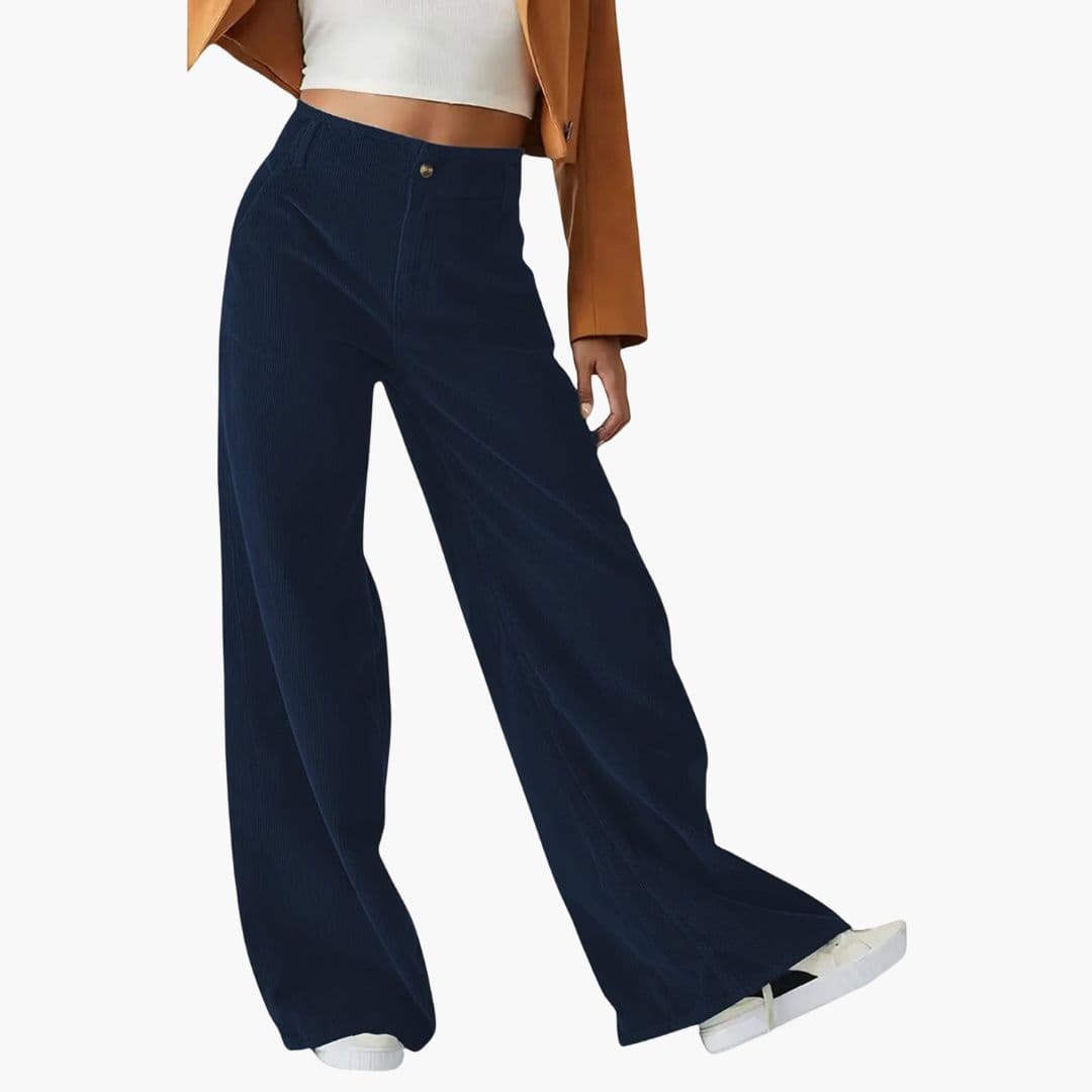 Pantalon femme à jambe large avec fermeture boutonnée
