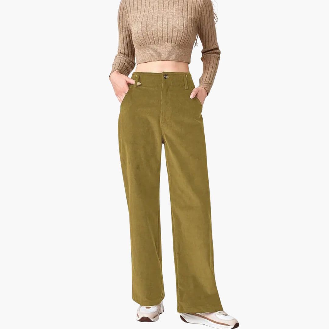 Pantalon femme à jambe large avec fermeture boutonnée