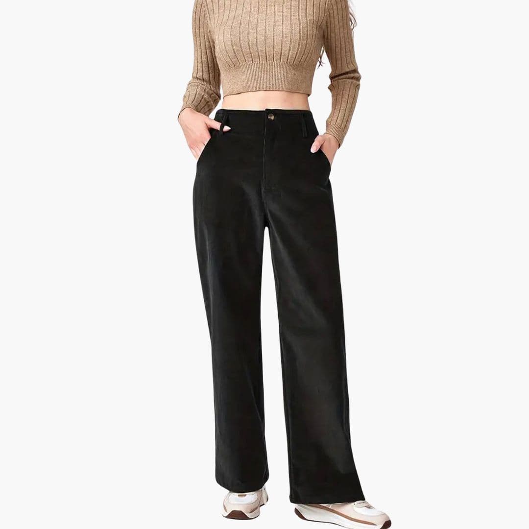 Pantalon femme à jambe large avec fermeture boutonnée