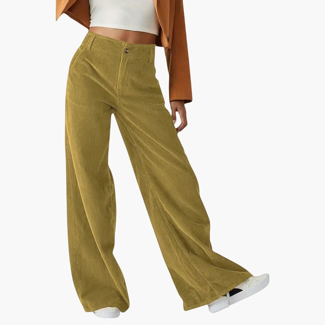 Pantalon femme à jambe large avec fermeture boutonnée