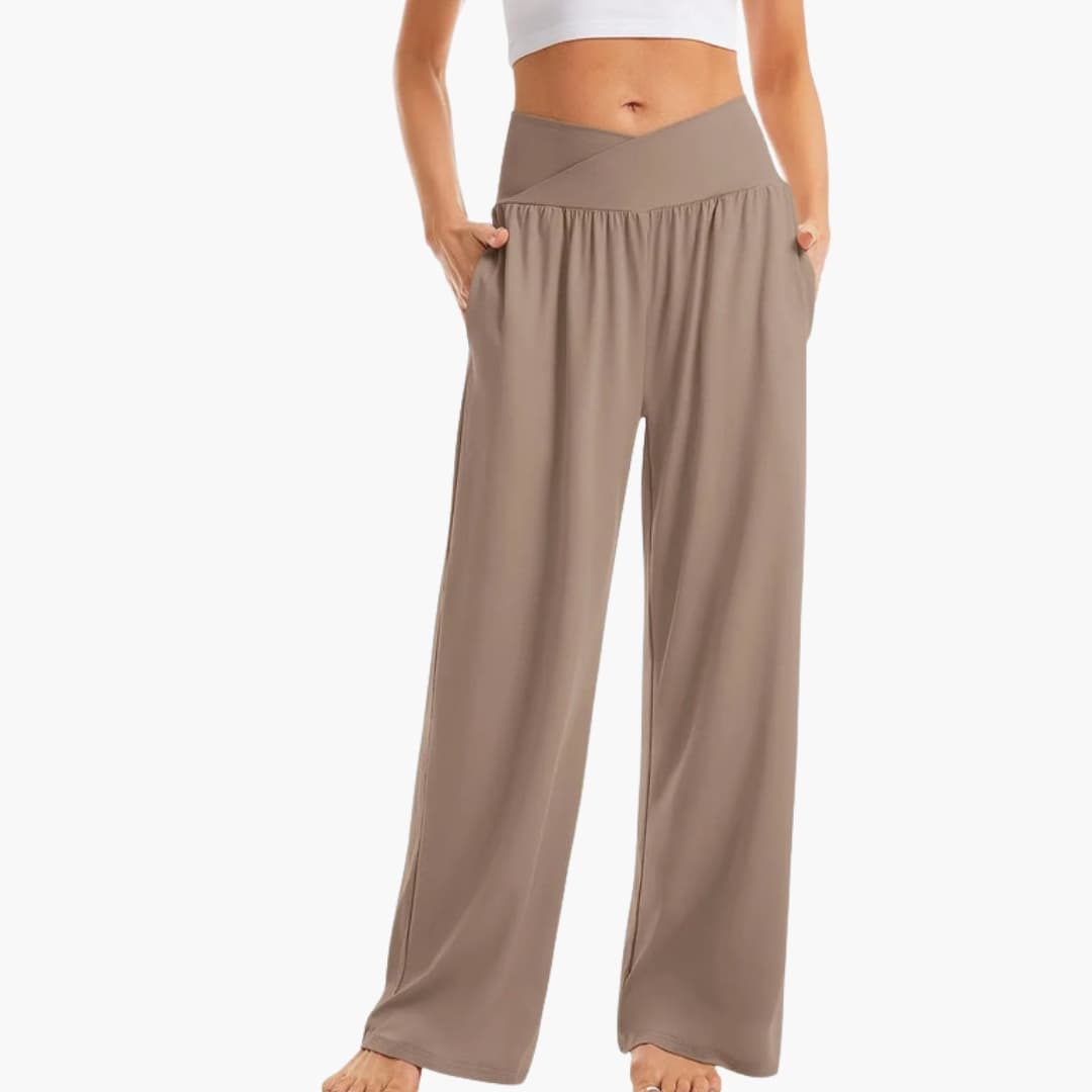 Pantalon femme à jambes larges avec poches latérales et taille élastique