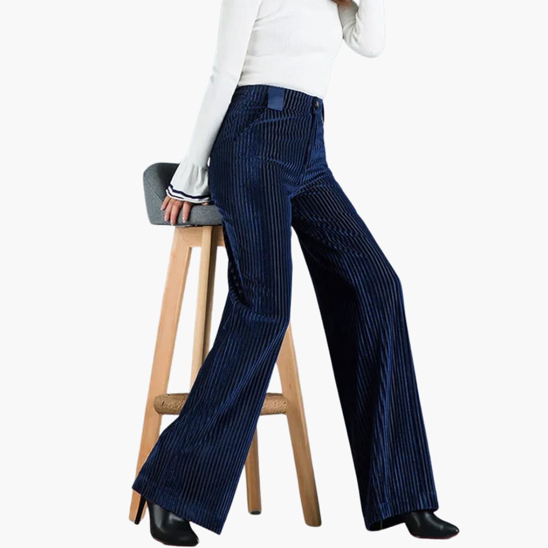 Pantalon femme à jambes larges avec taille haute et rayures verticales