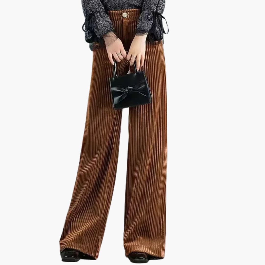 Pantalon femme à jambes larges avec taille haute et rayures verticales