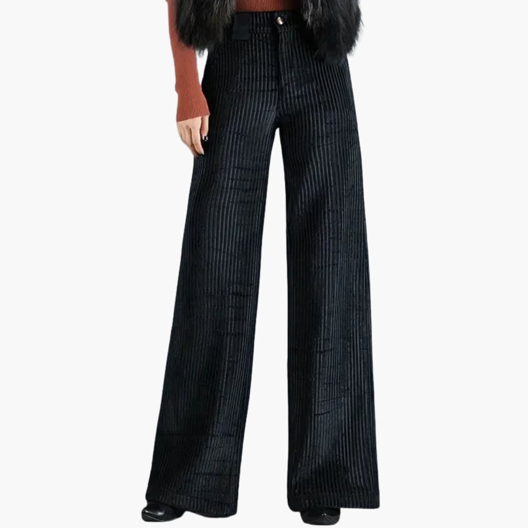 Pantalon femme à jambes larges avec taille haute et rayures verticales