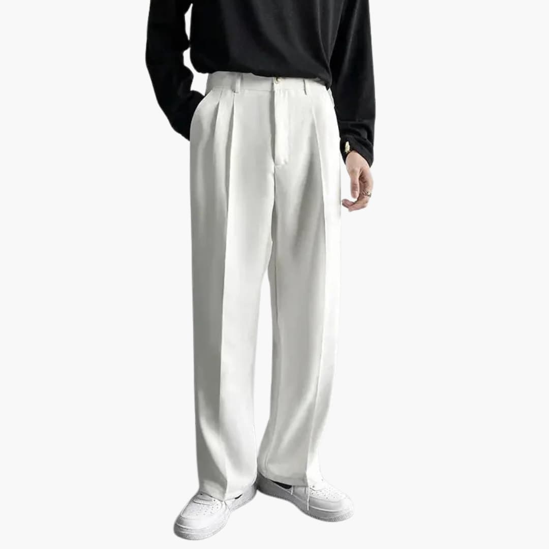 Pantalon femme à jambes larges plissées avec taille mi-haute